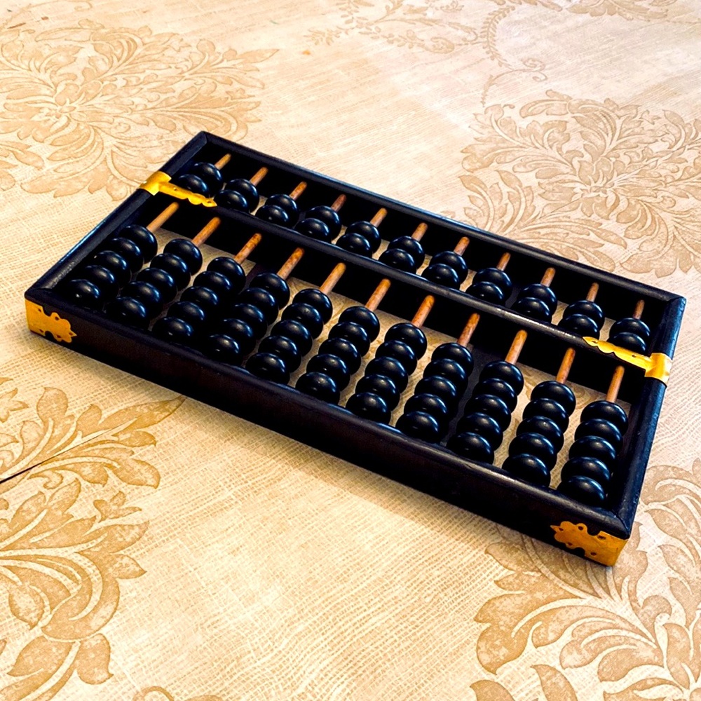 Vintage Lotus-Flower Brand Black Bead Wooden Chinese Abacus